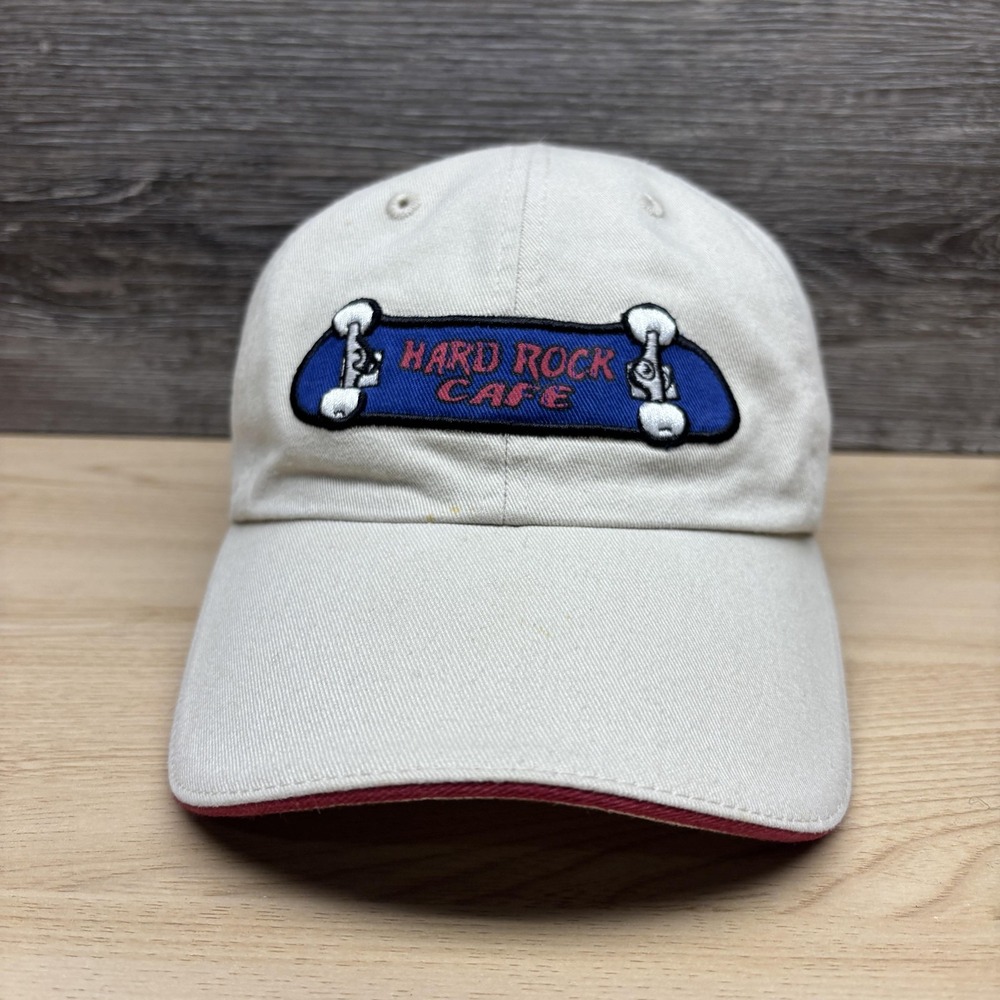 Hard Rock Cafe Hat Cap Strap Back Khaki Blue Skateboard Patch Embroidered Mens